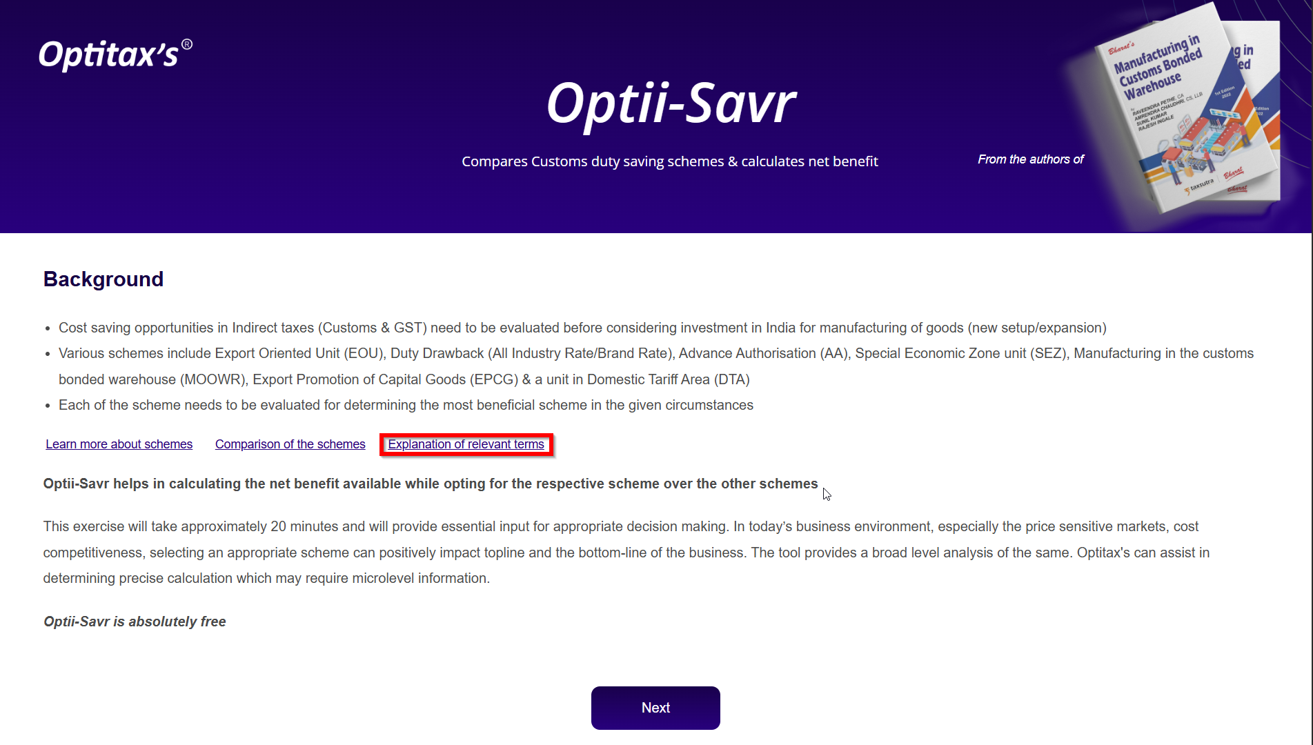 Explanation of Relevant Terms Button